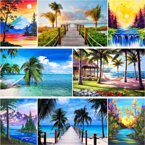 Full diamond 5D DIY diamond painting landscape island mountain trees diamond embroidery kit mosaic painting home decoration