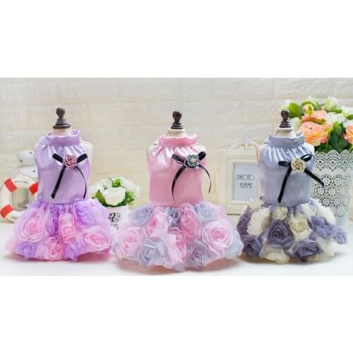 Satin Rose Style Pet Dogs Dress New Popular Small Puppy Dogs Spring Summer Clothing Drop Shipping