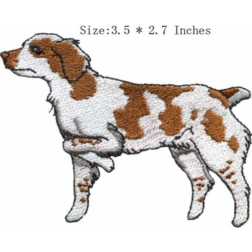 The white and bronw dog 3.5"wide embroidery patch for motorcycle jacket/patched/applique fabric