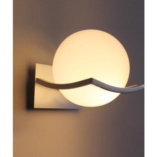 White Glass Global Ball Modern Indoor Wall Lighting Fixtures Iron Wall Decorations Living Room Led Bathroom Mirror Light WLL-62