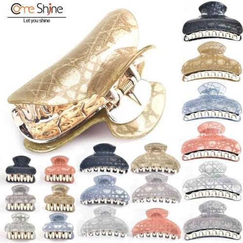 3PCS/2PCS/1PCS Large and Small Set Acrylic Glitter Powder Plaid Hair Claw Clips Hairpin for Women Ponytail Headband Accessories