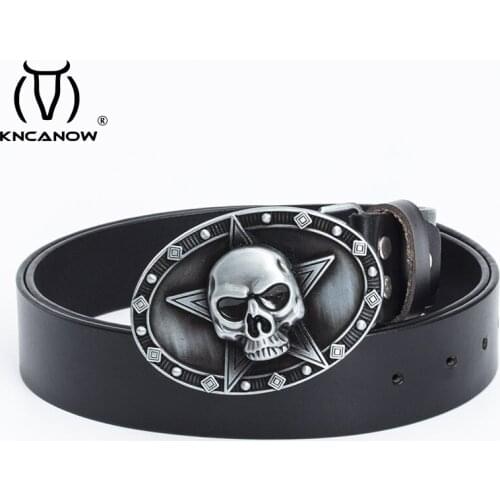 Designer Belt Star Skull Slide Buckle Girdle Wide Luxury Brand Leather Fashion Cowskin Casual Cowboy Masculinos Jeans Gift Strap