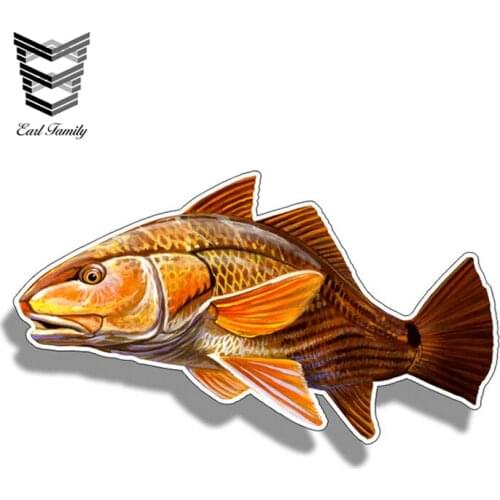 EARLFAMILY 13cm X 7.3cm Redfish Sticker Vinyl Decal Fish Fishing Red Drum Car Truck Boat Reel Decals Sticky Cutoms
