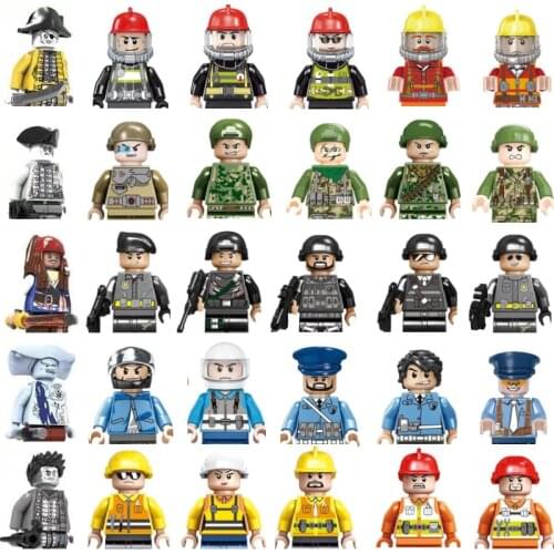 Mini Military Special Forces Modern Soldier Police Action Figure Building Block City Fireman Engineer Jack Captain Blocks toyn