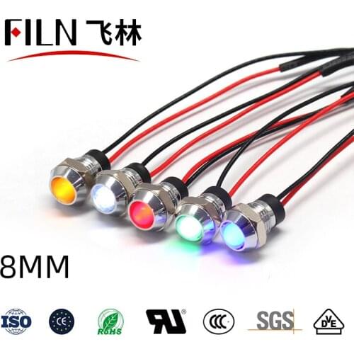 FILN 8mm socket head waterproof 12v 24v 220v 110v kitchen equipment pilot lamp led indicator light with wire