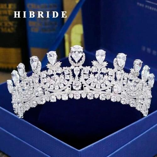 HIBRIDE Luxury New Pageant Headband Tiaras AAA Cubic Zircon Women Hair Accessories For Wedding Gifts C-30