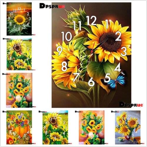 5D DIY Diamond Painting With Clock Full Square/Round Diamond Embroidery Sunflower Cross Stitch Mosaic Sale Wall Home Decoration