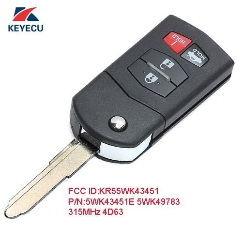KEYECU Replacement Upgraded Flip Remote Key Fob 4 Button 315MHz 4D63 for Mazda 6 2009-2010 FCC ID: 5WK43451E 5WK49783