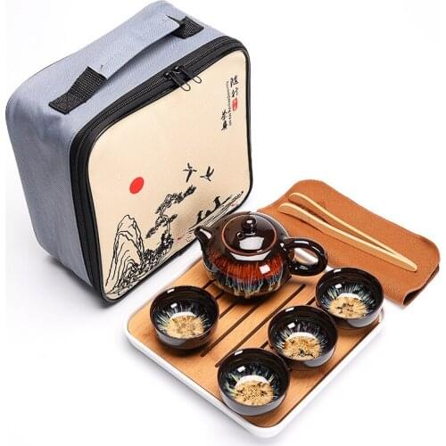 Chinese Kung Fu Travel Tea Set Ceramic Glaze Teapot Teacup Gaiwan Porcelain Teaset Kettles Teaware Sets Drinkware Tea Ceremony