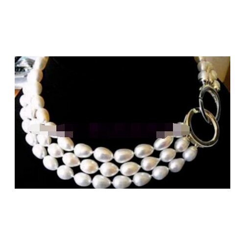 Beautiful Natural 3 Rows 9-10MM GENUINE WHITE AKOYA PEARL NECKLACE 17-19"