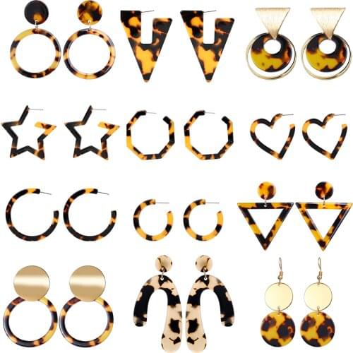 Leopard Print Long drop Earrings For Women Tortoiseshell Acetate Resin Acrylic Za Heart Star Circle Geometric Earring Pendientes
