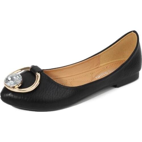 MAIERNISI New Ballet Flats Classic Shoes Women Basic 2021 Leather Pointed Toe Rhinestone Ballet Shoe Fashion Flats Women Shoes