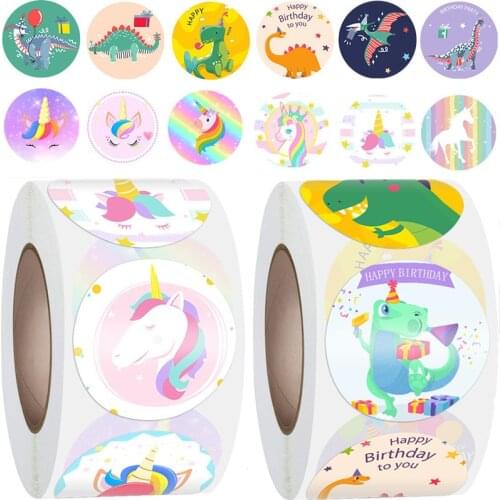 38mm Cute Dinosaur Unicorn Thank You Wedding Stickers Kid Reward Gift Sealing Stickers Birthday Party Decoration Baking Stickers