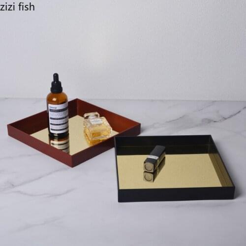Minimalist Mirror Square Tray Glass Trays Decorative Cosmetic Storage Box Jewelry Necklace Display Plate Nordic Home Decor
