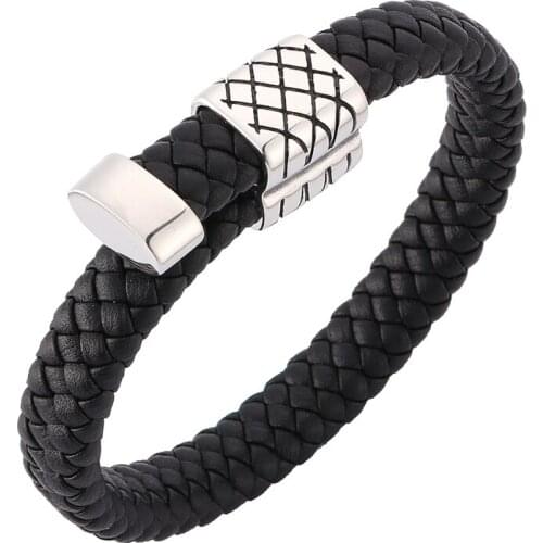 Fashion Mens Bracelet Bangle Braided Leather Bracelet adjustable length 16cm~23cm stainless steel buckle Bangle Gifts BB111