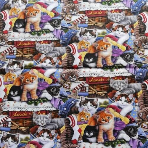 Cartoon Cats Loads of fun 100% Cotton Fabric for Girl Hometextile Cushion Cover Backpack Needlework Material Handmade Crafts DIY