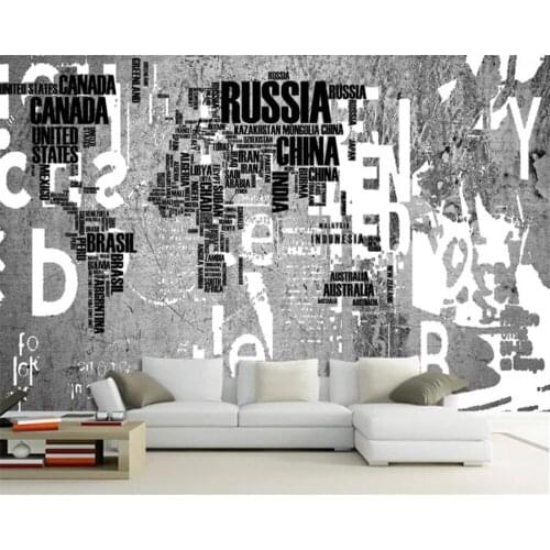 Custom wallpaper 3d mural cement wall world letter map tooling wallpaper living room bedroom wall papers home decor 3d wallpaper