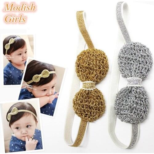 Korean Style 10pcs/lot Gold Bow Design Headbands Handmade Silver Princess Hairbands Glitter Felt Shapes Performance Hairbands