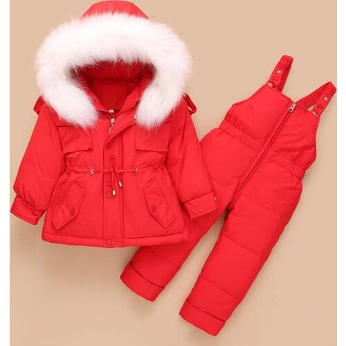 Children Snowsuit Winter -30 Degrees White Duck Down Jacket for Girls Jumpsuit Baby Boy Parka Coat Toddler Clothing Set Overalls