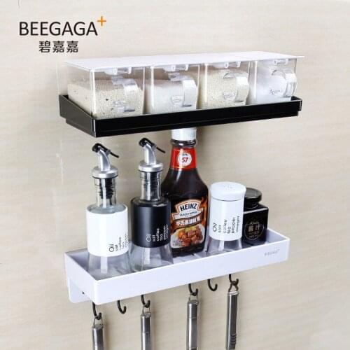 Kitchen Accessories Organizer Wall Hanging Shelf Multi-function Seasoning Box Storage Rack