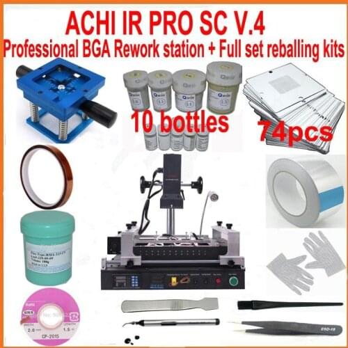 Original ACHI IR PRO SC V4 BGA soldering station + Professional 90mm 74pcs stencils bga reballing kit solder ball 20 gift