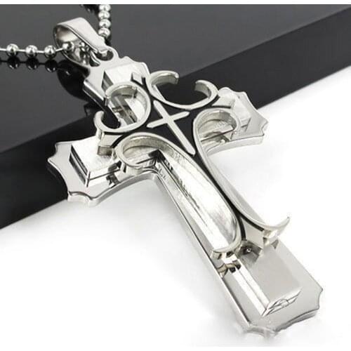New Fashion Stainless Steel Cross Necklaces Pendant For Men Chain Hip Hop Necklace Male Jewelry Gift