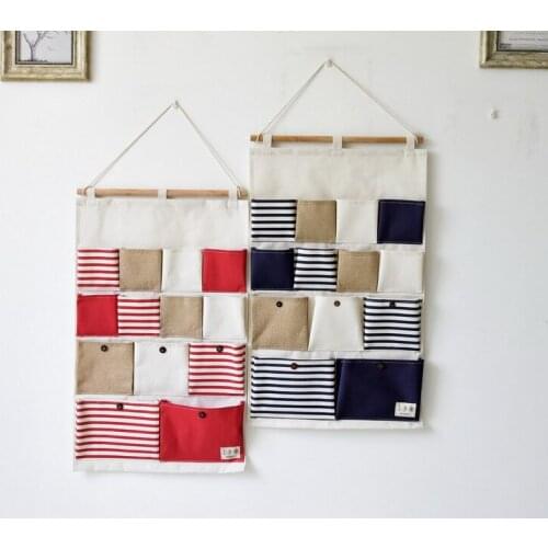 13 Pockets Cotton Sundries Storage Hanging Wall Bag Door Wall Fabric Pouch Bag Wardrobe Bedside Door Wall Nostalgia Bags
