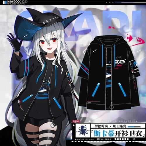 Game Arknights Skadi Cosplay Shirt Zipper Hoodies Casual Fake Hooded Coat Long Sleeve T-Shirt Tops Fashion Set Autumn Arknights