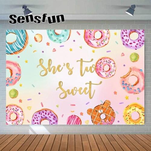 Sensfun Pink Donuts Theme Party Backdrop For Photography Sweet Girls Birthday Background Photo Studio Photophone Customized