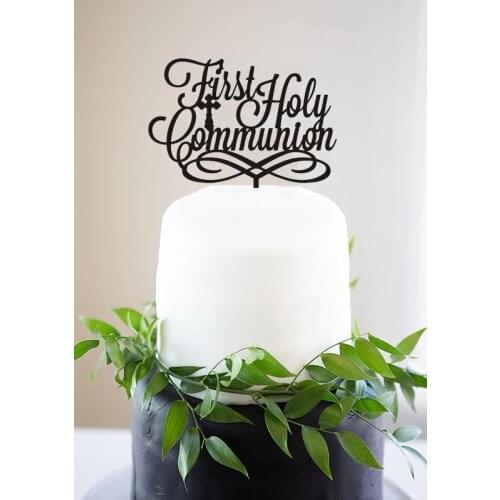 First Holy Communion Cake Topper Baby Baptism Acrylic Religious Centerpieces Girl Boy Cake toppers Gold Silver Cake Decorations
