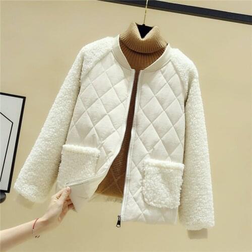 Spring Rhombus Pattern Jacket Women Parkas Lady Short Bomber Jackets Female Casual Outwear Shearling Coats