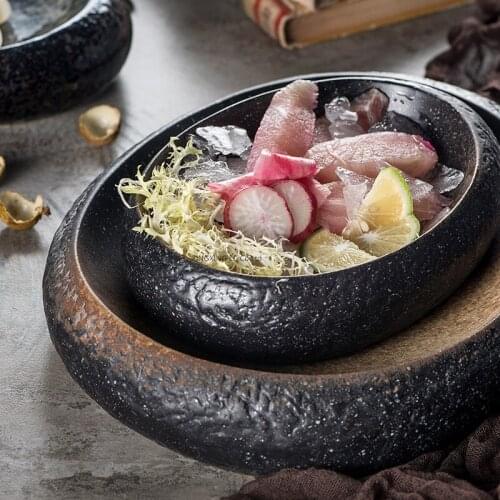 Japanese Dinner Plates Creative Retro Oval Sushi Plate Ceramic Plate Household Dishes Plate Salad Bowl Stoneware Art Tableware