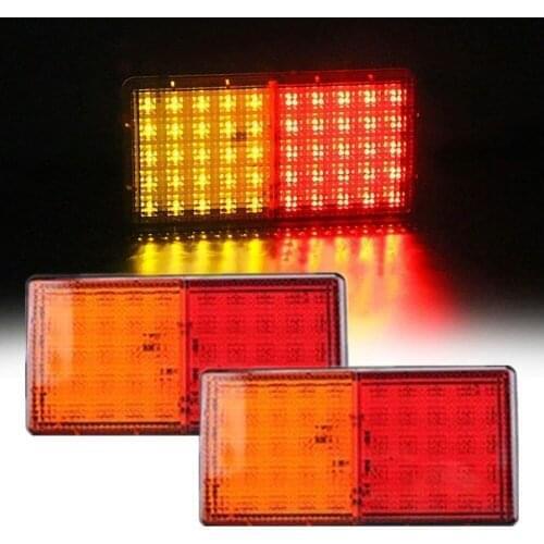 12V Car Truck Rear Taillights 50 LED Left Right Brake Stop Warning Lamps New Rectangular Tail Light For Campers Buses Vans