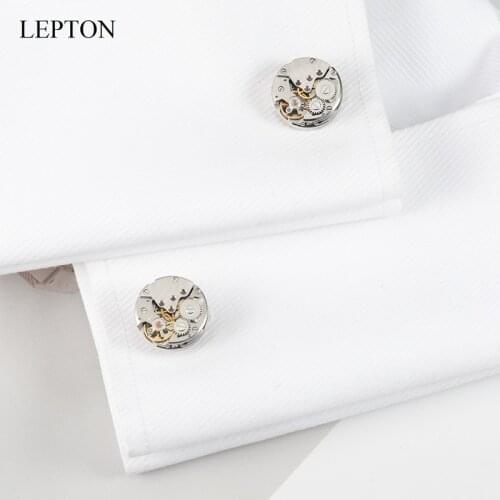 Hot Watch Movement Cufflinks Lepton Stainless Steel Steampunk Gear Cufflink Watch Mechanism Cuff links for Mens Relojes gemelos