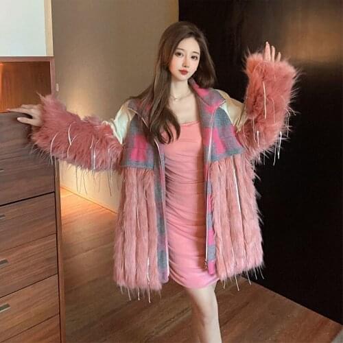 2021 Women Winter Fashion Imitation Fox Fur Warm Coats Female Faux Fur Plush Jackets Ladies Long Loose Patchwork Outwear R700
