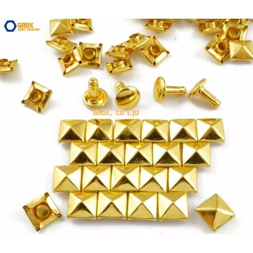 300 set 8mm Gold Pyramid Double Cap Rapid Rivet Punk Rock Leathercraft Rivet
