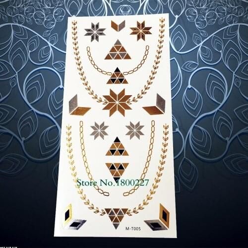 Gold Necklace Choker Flash Metallic Tattoo Body Art Temporary Tattoo Sticker 21x10.2cm Waterproof Tatoo Henna Fake Tatto Selfie