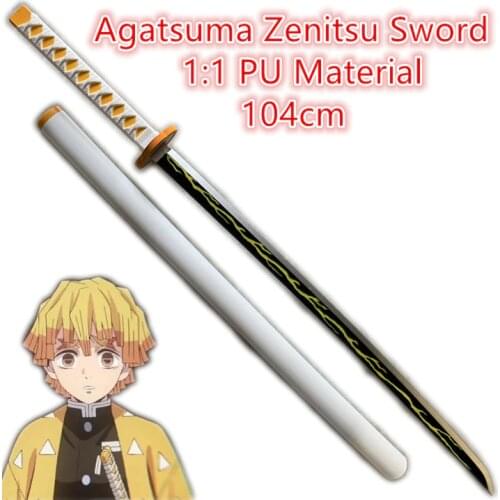 104cm Sword Weapon Demon Slayer Kimetsu no Yaiba Agatsuma Zenitsu Thunder Sowrd Cosplay 1:1 Anime Ninja Knife PU Prop Model Gift