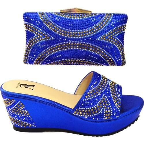 2021 Fashionable Blue Color Ladies Shoe and Bag Set for Party Nigerian Women Wedding Shoes and Bag Set High Quality Shoes
