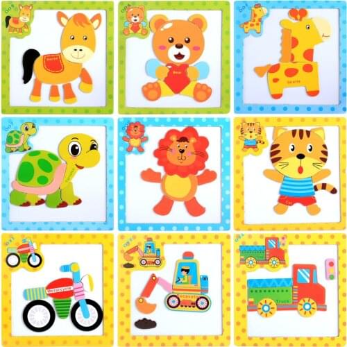 24Styles 3D Magnetic Puzzle Jigsaw Wooden Toys 15*15CM Cartoon Animals Traffic Puzzles Tangram 3-7years Old Kids Educational Toy