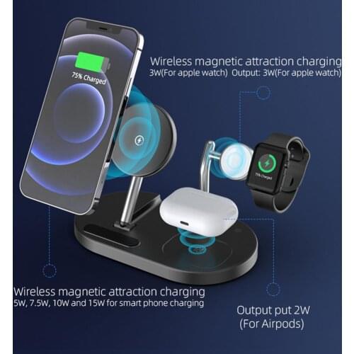 4 In 1 15W Qi Magnetic Fast Wireless Charger Stand For IPhone 12 Pro Max 11 Charging Dock Station For Apple Airpods Pro IWatch