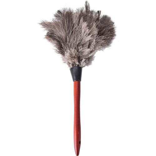 55cm Ostrich Feather Duster Brush Wood Handle Anti-static Natural Grey Fur Home