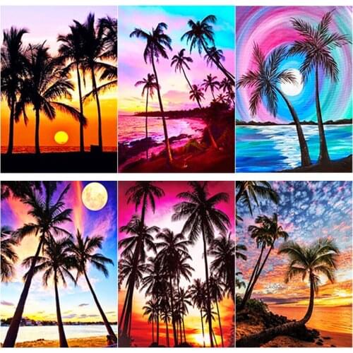 New 5D DIY Diamond Painting Sea View Diamond Embroidery Coconut Tree Cross Stitch Full Square Round Drill Home Decor Manual Gift