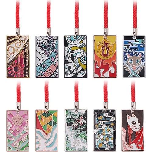 Anime Cospaly Jewelry Demon Slayer Metal Keychain Kimetsu No Yaiba Tanjirou Nezuko Red Rope Pendant Keyring For Men Women