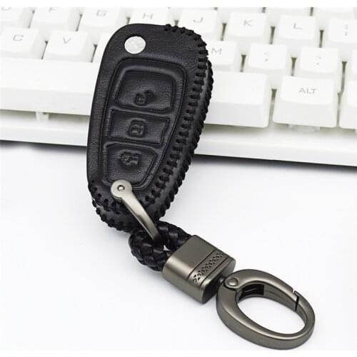 Car Leather Key Case Holder For Ford Focus Kuga Fiesta Ecosport Mondeo 1 2 3 4 MK3 MK7 Remote Key Fob Shell Keychain Accessories
