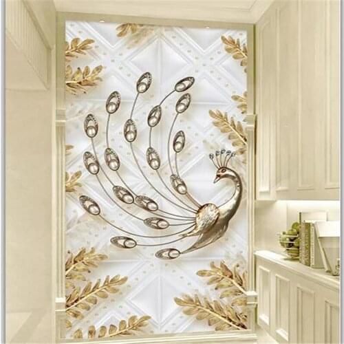Beibehang Custom large wallpaper 3D photo murals soft gold leaf peacock jewelry 3d entrance partition wallpaper papel de parede