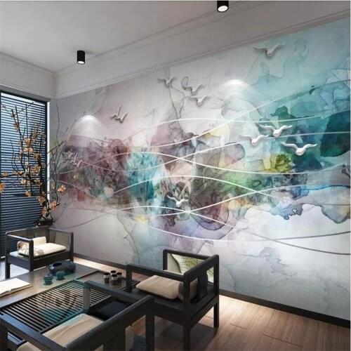 Beibehang Custom wallpaper 3d murals new Chinese abstract decorative painting ink landscape bird TV background wall paper mural