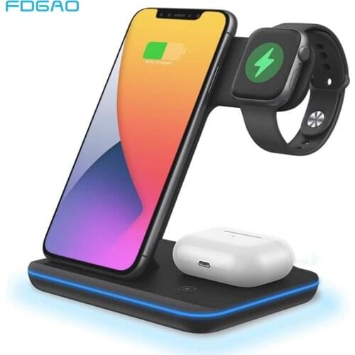 15W Qi Wireless Charger For iPhone 12 11 XS XR X 8 Samsung S20 3 in 1 Charging Station for Apple Watch SE 6 5 4 3 2 Airpods Pro