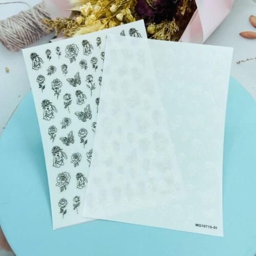 Black and White Rose Pattern Nail Art Sticker Self-adhesive Transfer Decal 3D Slider DIY Tricks Art Decoration Manicure Package