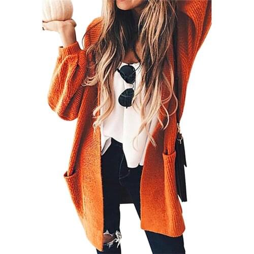 DANJEANER S-3XL Orange Cardigan Coat Plus Size Women Pockets Sweater Long Women Warm Sweater Thick Knitted Female Sweater Winter